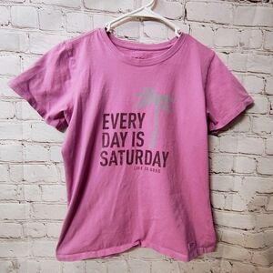 Life is Good Crusher Pink Saturday Vacay Crew Tee Shirt Medium Lounge
